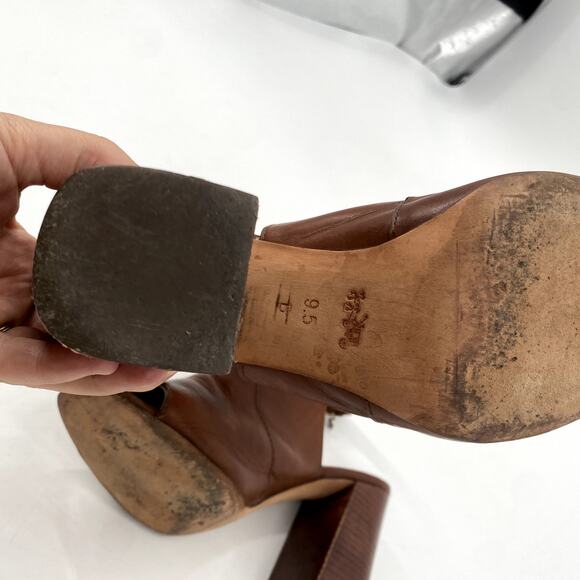 Coach Size 9.5 Brown Leather Heeled Open Toed Sandals - Picture 5 of 6